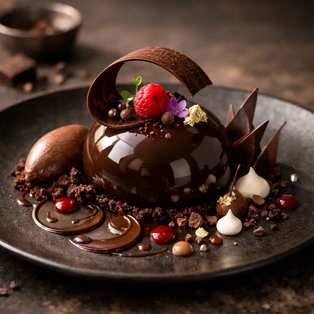 Dessert au chocolat avec décoration artistique