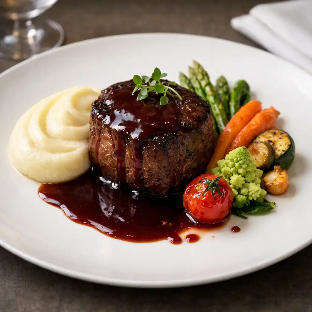 Filet de bœuf sauce au vin rouge, plat principal