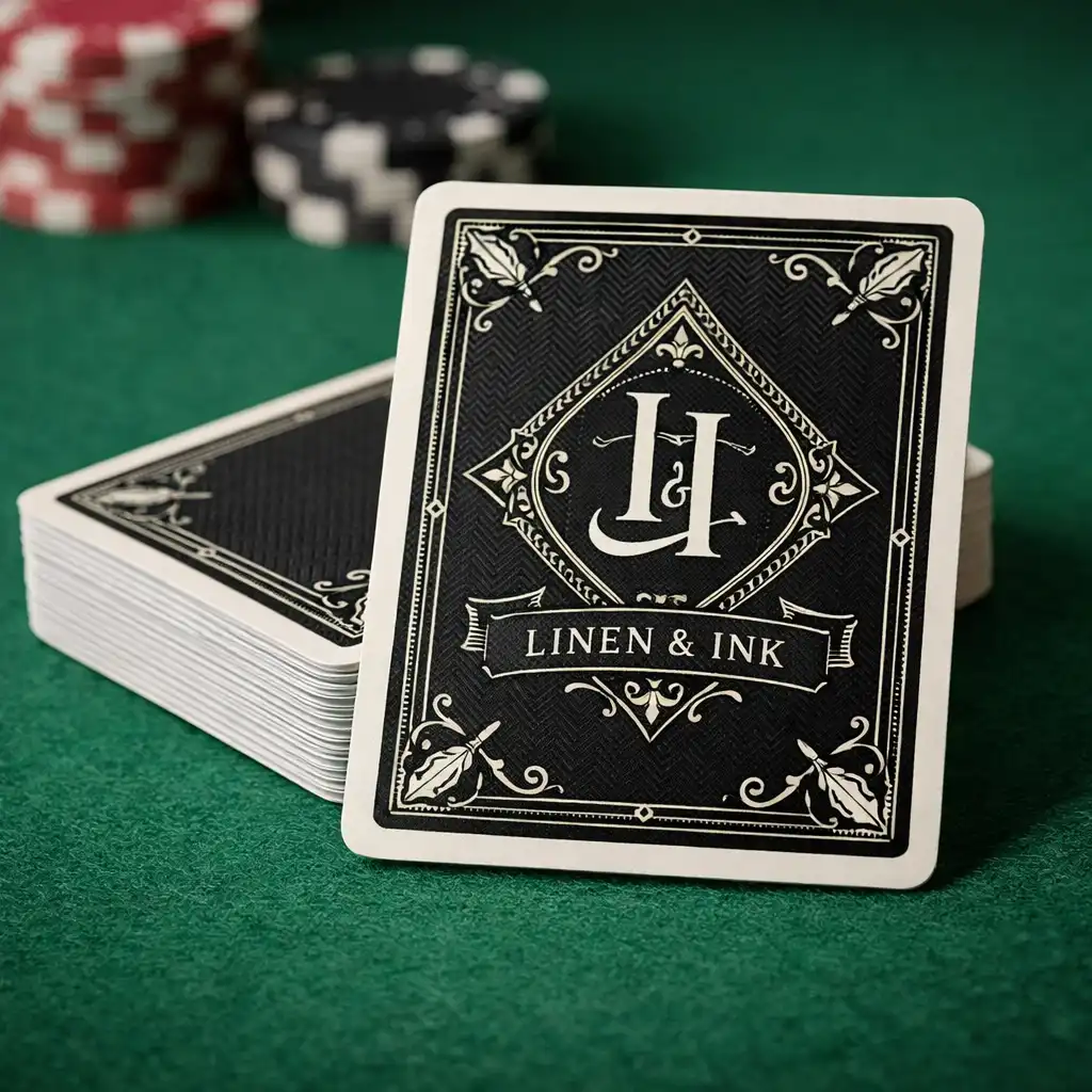 Gros plan sur des cartes à jouer professionnelles posées sur un tapis de poker vert