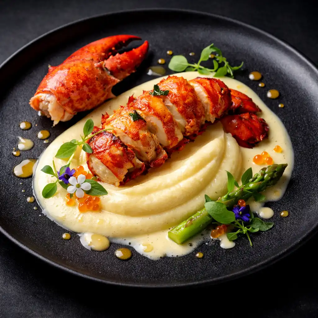 Homard bleu rôti avec purée de céleri et sauce beurre blanc
